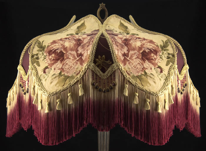 VICTORIAN FLOOR LAMP SHADE BURGUNDY PINK LARGE ROSES EMBROIDERED SILK STUNNING eBay