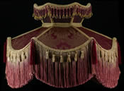 Medium queen ann in burgundy and taupe damask with beaded crown